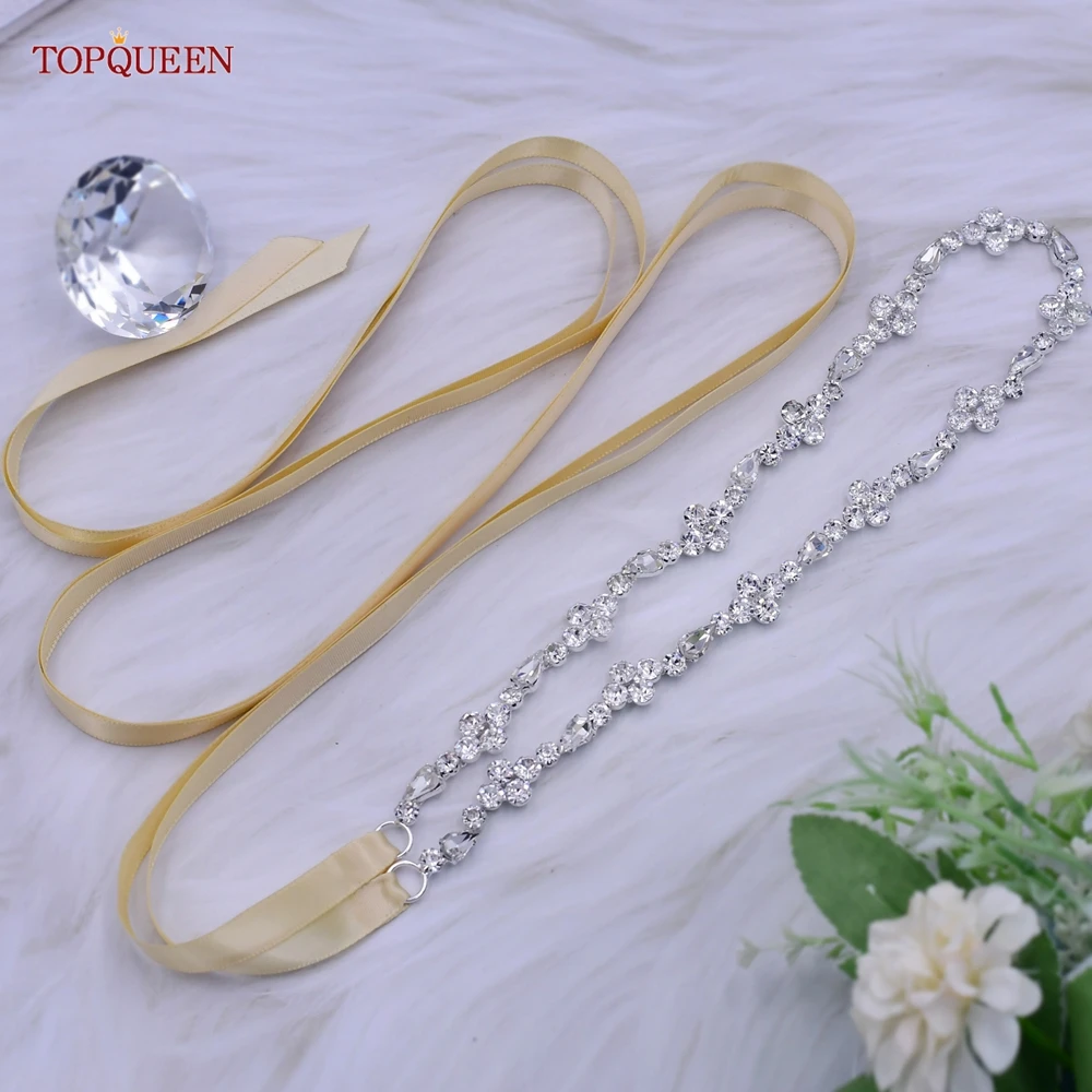 TOPQUEEN S305 New Rhinestone Wedding Belt Ladies Fashion Simple Long Dress Party Prom Diamond Chain Accessories Holiday Gift