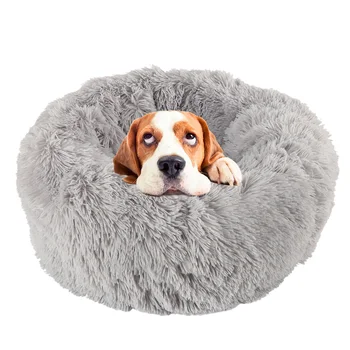

1PC Dog Cat Beds Long Plush Sleeping Beds Soild Color Winter Warm Pets Round Soft Cushion Puppy Dogs Pet Supplies