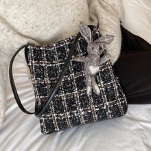 Новая модная женская Высококачественная хлопковая льняная кожаная сумка через плечо, дизайнерская Роскошная сумочка с подвеской в виде милого кролика, сумки-мессенджеры