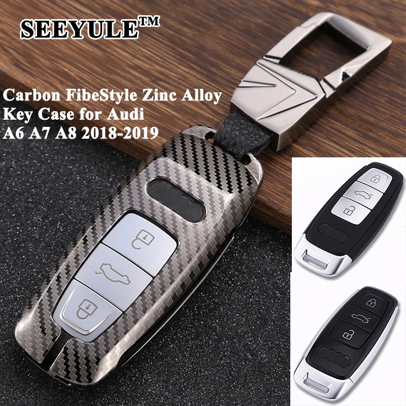 

1pc SEEYULE Carbon Fiber Style Car Key Case Cover Key Shell Protector Styling Car Accessories for Audi A6 C8 A7 A8 2018 2019