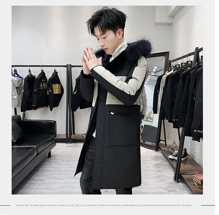 Cotton-padded Clothes Men's Mid-length Winter Coat Korean-style Fashion Teenager Handsome Hooded down Jacket Cotton-padded Cloth