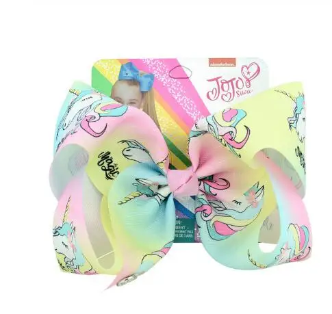 

19 style 1piece 8" Clip Large Rainbow Unicorn Bow-knot Print Grosgrain Ribbon Hair Bows With Clip Kids Handmade Hair Accessory