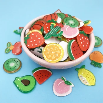 

20Pcs Mixed Simulation Fruits Slice Flat back Resin Planar Cartoon Glitter Lemon Kiwi Fruit Acrylic Flatback Cabochon DIY Craft