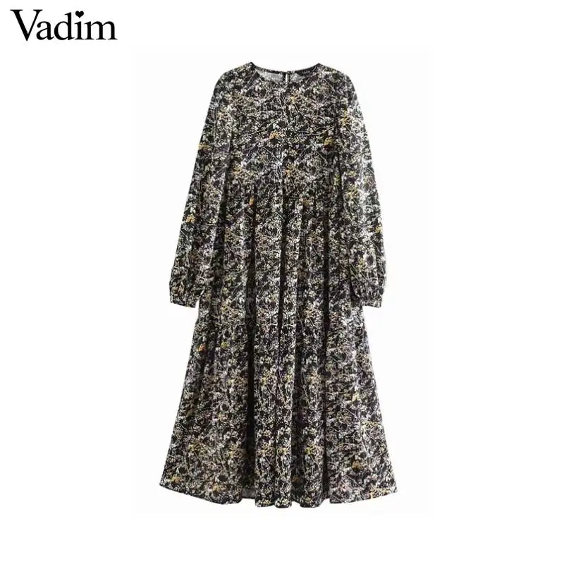 Женское элегантное платье vadim миди с цветочным принтом Длинные рукава прямые