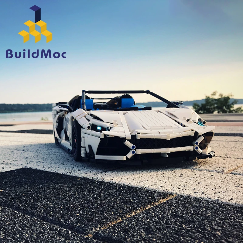 BuildMOC Veneno Lamborghinis Aventador SVJ Roadster функция автомобиля строительные блоки кирпичи дети техника игрушки 20091 MOC 17698