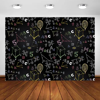 

Back to School Backdrop Blackboard Geometric Patterns Chalk Drawing Student Teacher Photography Background for Photoshoot Studio