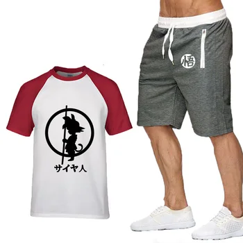 

Summer The New Anime Dragon Ball Z Men T-Shirts Casual high quality Cotton Short Sleeve Son Goku Men's T-shirt+shorts suit 2pcs