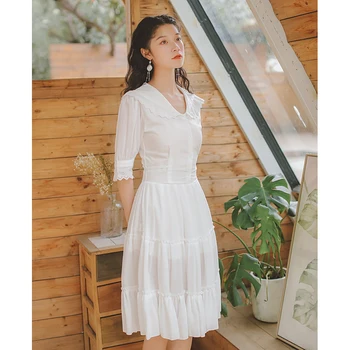 

COIGARSAM French Style Lace Women dress Vintage Dresses White V8685244