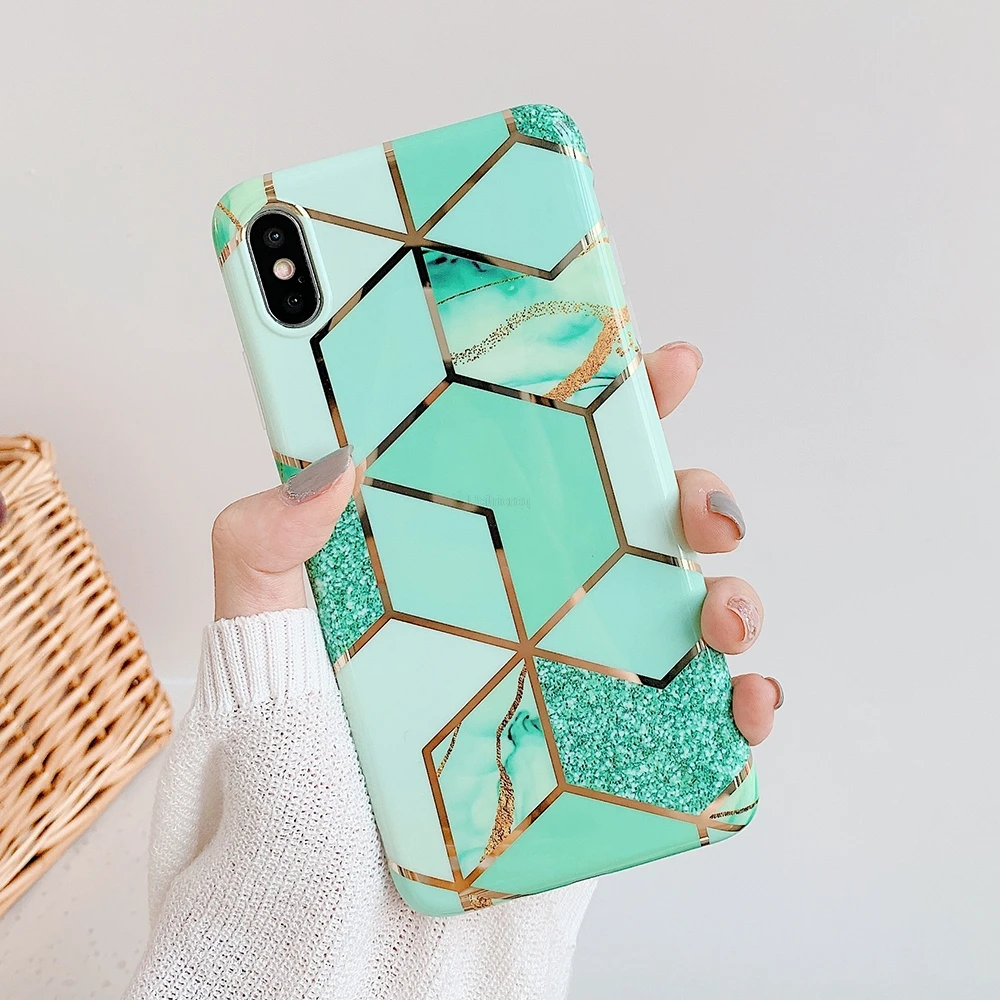 Геометрический мраморный чехол для телефона s iphone 11 Pro XR XS Max X мягкий IMD