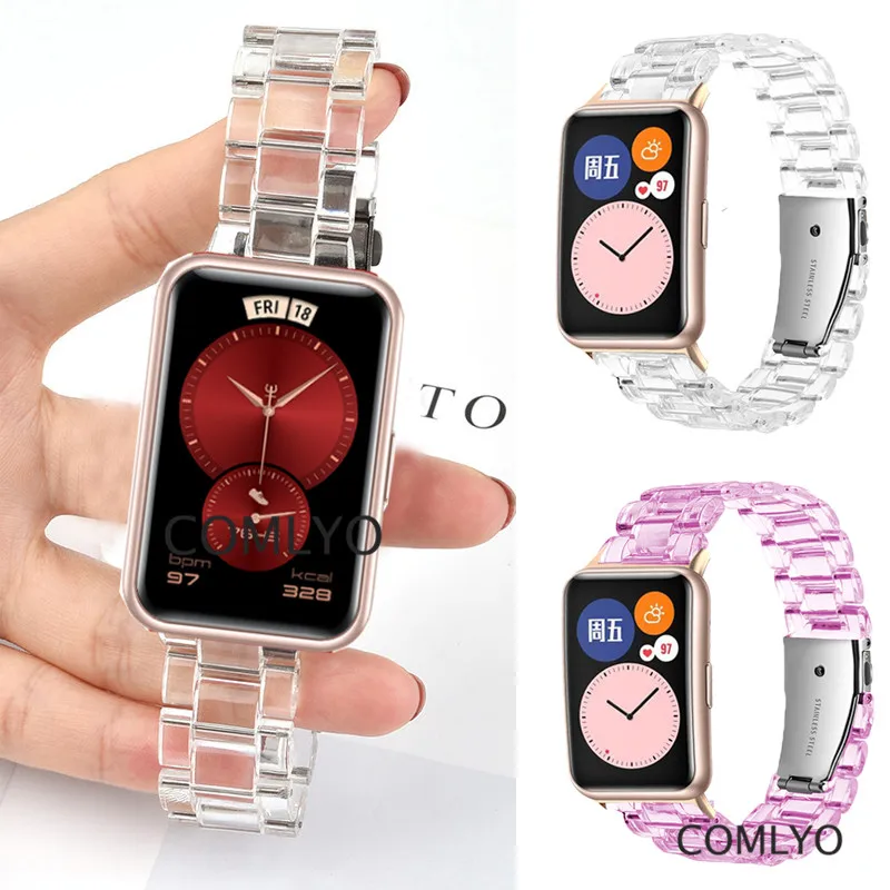 

Clear Watch Strap for Huawei Fit smart watch band adjustable Plastic bracelet with metal Connection Adapter for Huawei watch Fit