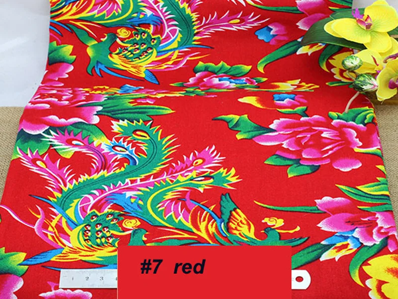 7 red 50 см* 160 см Китайский Феникс пион узор хлопок печать ткань Постельное белье Текстиль саржа ткань материал - Цвет: 7 red