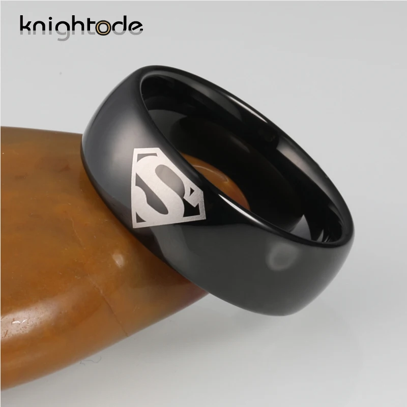 Black Tungsten Carbide Rings Super Man Logo Engraved For Men Women Classic Band Rings Gifts Jewelry Dome Polished Comfort Fit