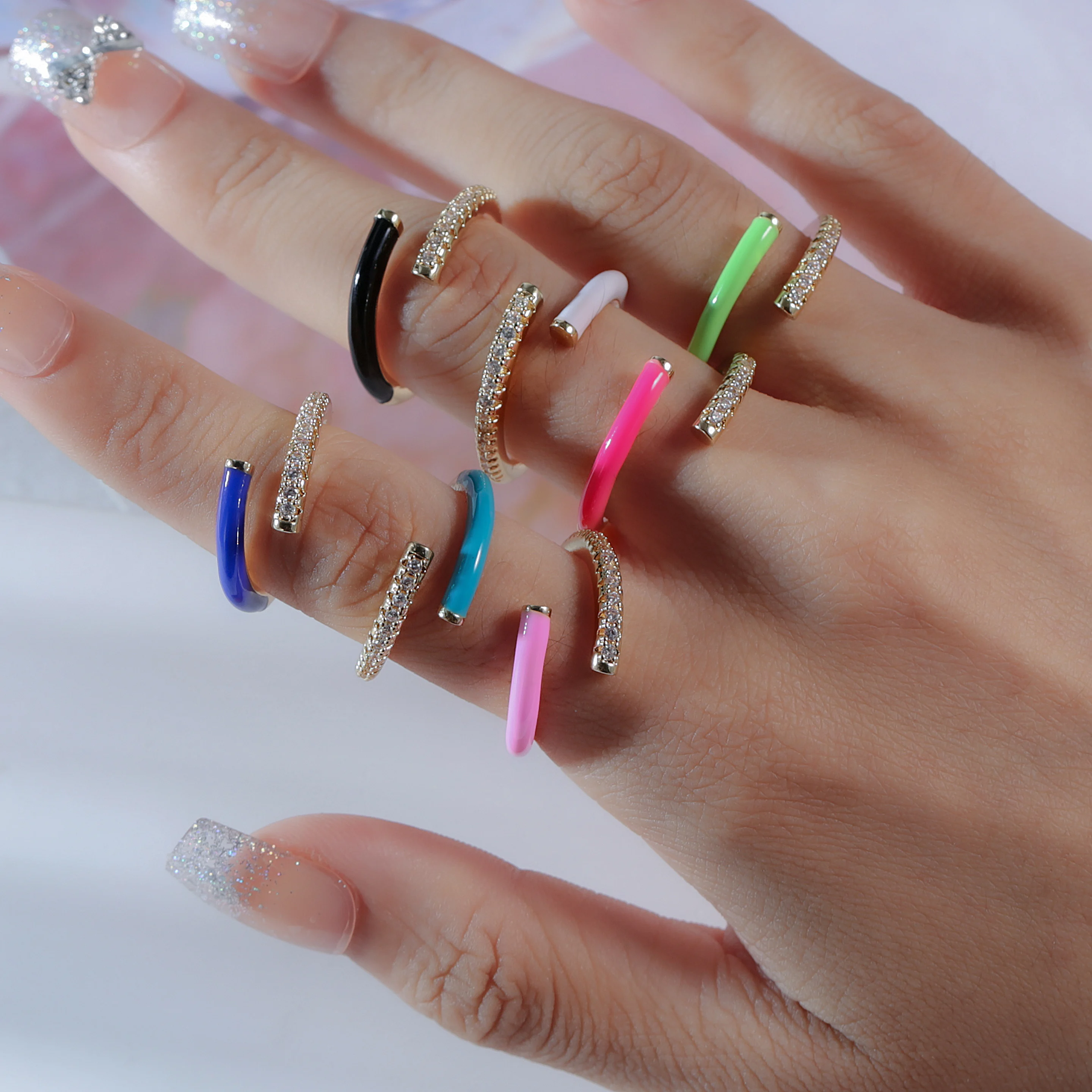 Finger Ring Adjustable Rings Opening Ring Summer Colorful Neon Enamel Open Adjusted Finger Ring For Women Fluorescent Fashion Copper Zircon Jewelry