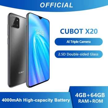 Перейти на Алиэкспресс и купить Cubot X20 AI Triple Camera задняя тройная камера 4 Гб + 64 Гб Смартфон 6,3 дюйма FHD + двухсторонний стеклянный корпус Google Android 9,0 мобильный телефон Face ID Cellura ...