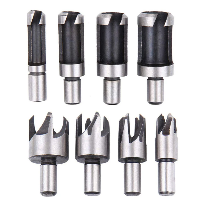 

4* Cylinder Wood Plug Drill Bits and 4* Claw-type Wood Plug Drill Bits in plastic bags Silver High Carbon Steel