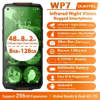 Перейти на Алиэкспресс и купить OUKITEL WP7, 8000 мАч, 6,53 дюймов, инфракрасный, ночное видение, мобильный телефон, 8 ГБ, 128 ГБ, Восьмиядерный, 48 МП, тройная камера, прочный смартфон