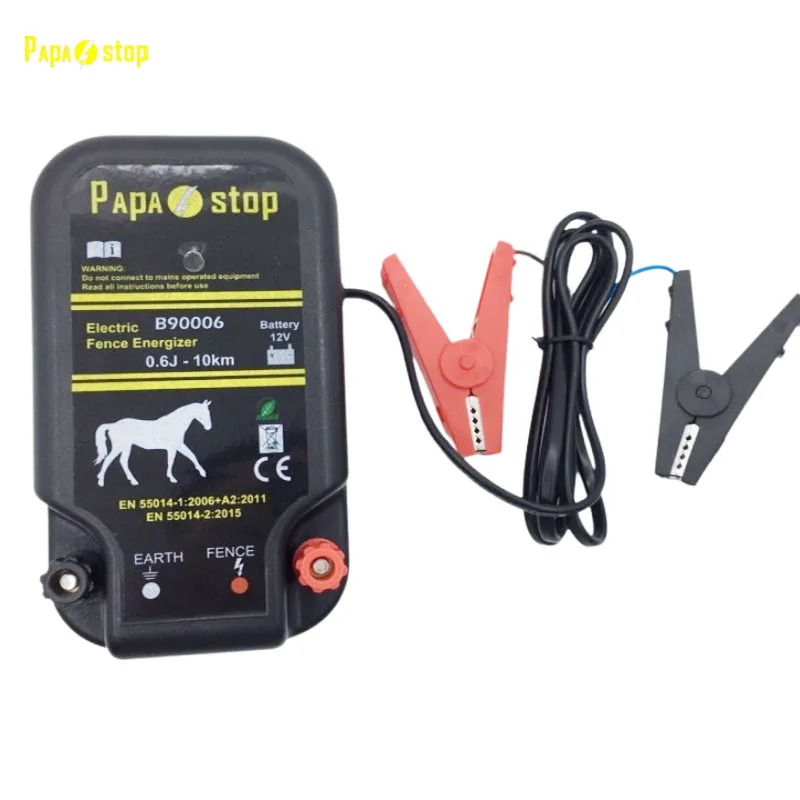 Papa stop electric fence energizer 12v battery 0.6j 8500 volt 10km energzier for farm and animals