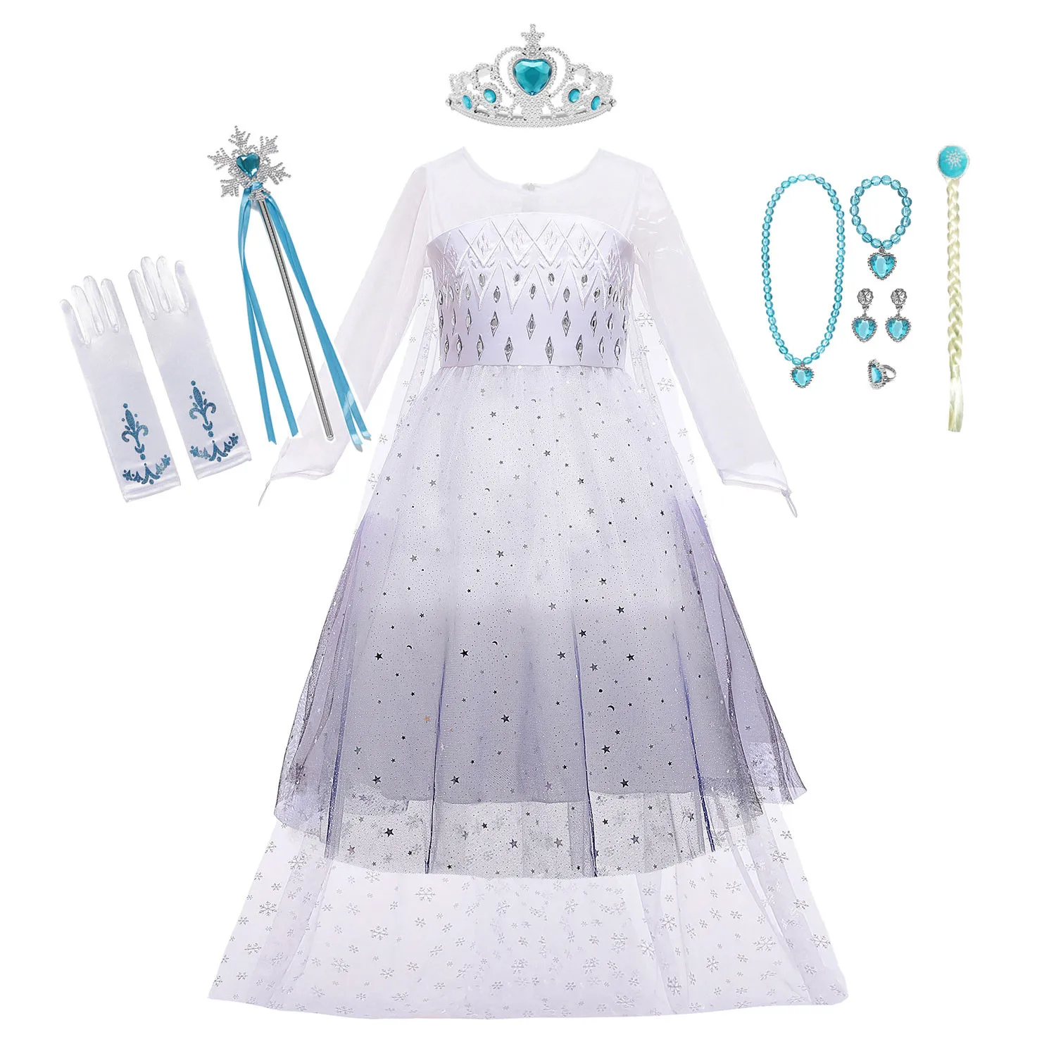 

Snow Queen 2 White Sequined Girls Elsa Dress Halloween Costume Children Cosplay Birthday Party Gowns Girls Elsa Princess Dresses