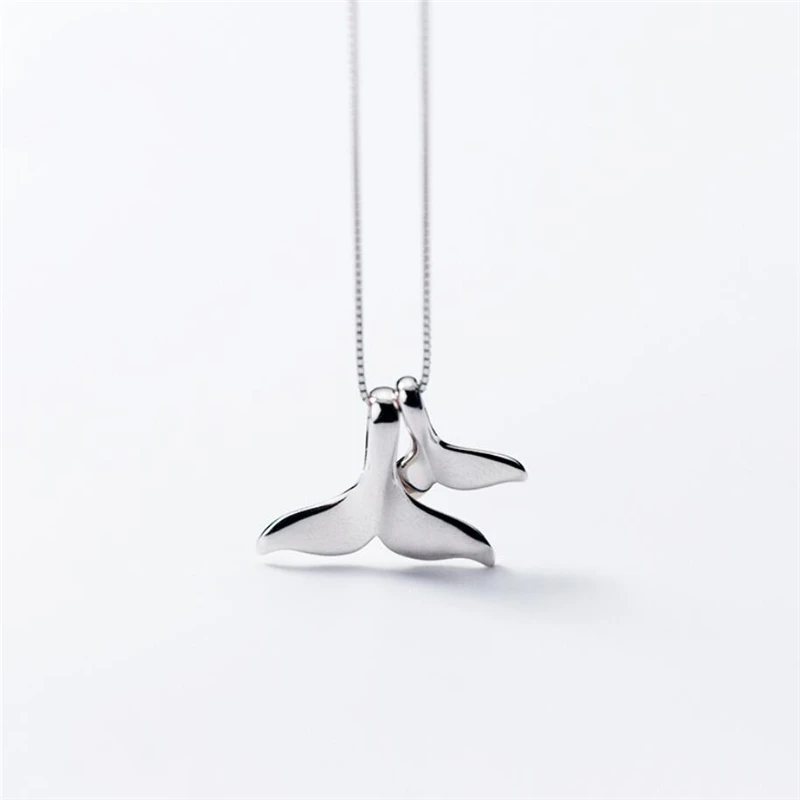 Double Dolphin Fishtail Pendant Clavicle Chain Silver Color Temperament Personality Fashion Female Necklace SNE062 |