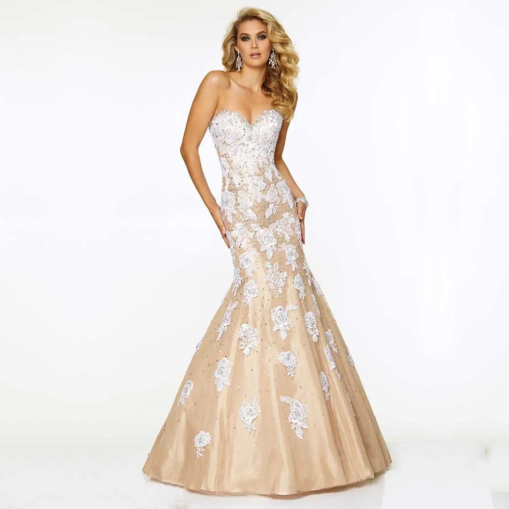 

Noble Luxury Brilliant Sweetheart Backless Crystal Lace Appliques Organza Mermaid Vestido De ala Long Evening Dresses 2015