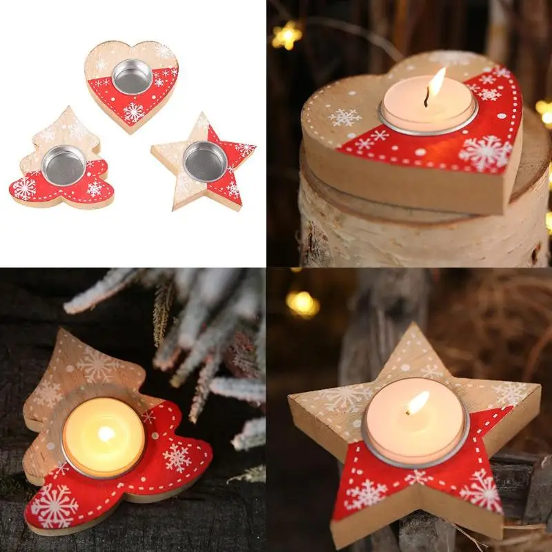 

Christmas Tree Star Heart Candlestick Wooden Candle Holder Christmas Decorations for Home Navidad New Year Party Decor Gifts