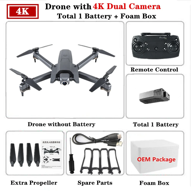4K-Dual Camera-1 Радиоуправляемый Дрон с 720 P/1080 P/4 K HD камерой WiFi FPV Квадрокоптер 106 режим удержания высоты складной Вертолет VS E58 M69 SG106 Дрон игрушка - Цвет: 4K-Dual Camera-1