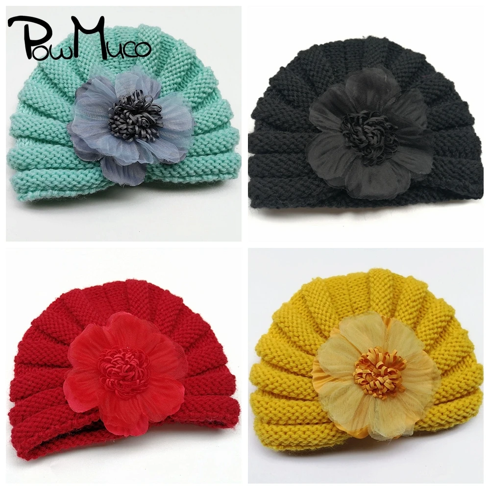 

Powmuco Fashion Artificial Flower Striped Hats Toddler Comfortable Warm Knitting Wool Caps Baby Headwear Kids Photography Props