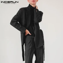 

Fashion Casual Men's Fashion Casual Style Solid Belt Blazer Long Sleeve All-match Simple Suits Coat Tops 2021 Coat S-5XL INCERUN