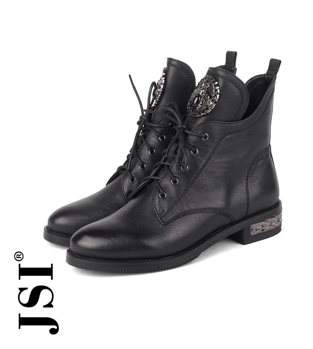 JSI/женские ботильоны; однотонная женская обувь из натуральной кожи с острым носком на молнии; зимние классические женские ботинки на низком квадратном каблуке; jc214