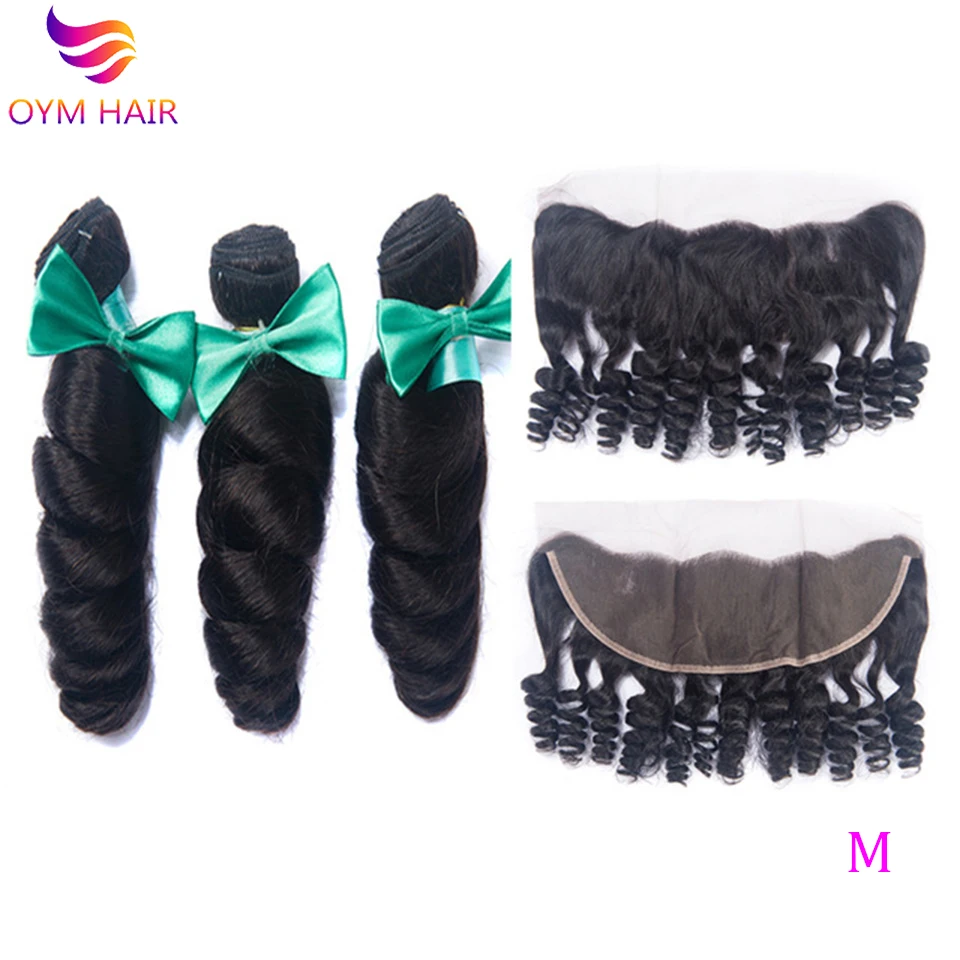 

OYM HAIR Brazilian Human Hair Weave Bundles With Frontal Closure Loose Wave Bundles With Closure Non-Remy Hair Extension