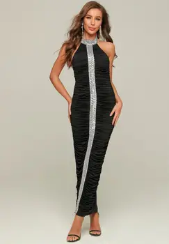 

Top Quality Women Summer Sexy Halter Sleeveless Blackless Sequins Black Bandage Dress 2020 Elegant Female Bodycon Party Dress