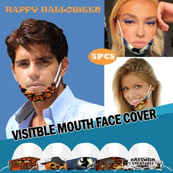 

5PCS Halloween Mini Shield Washable Reusable Comfortable Transparent Face Dustproof Facemask Reusable Scarf Flag Bandana#3