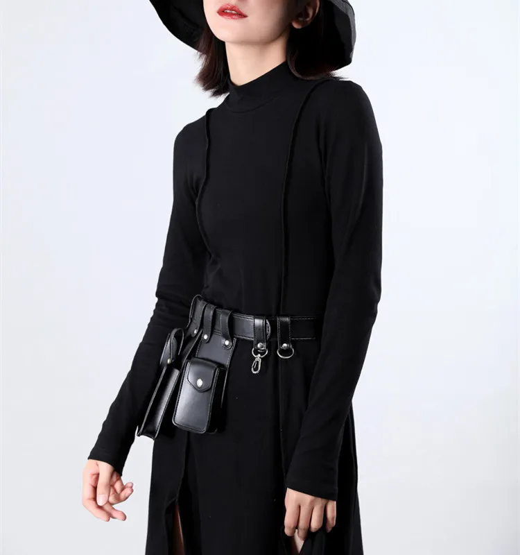 Johnature Fashion Streetwear New Belts For Women 3 Colors Long Pockets Solid Color Casual All-match Belts