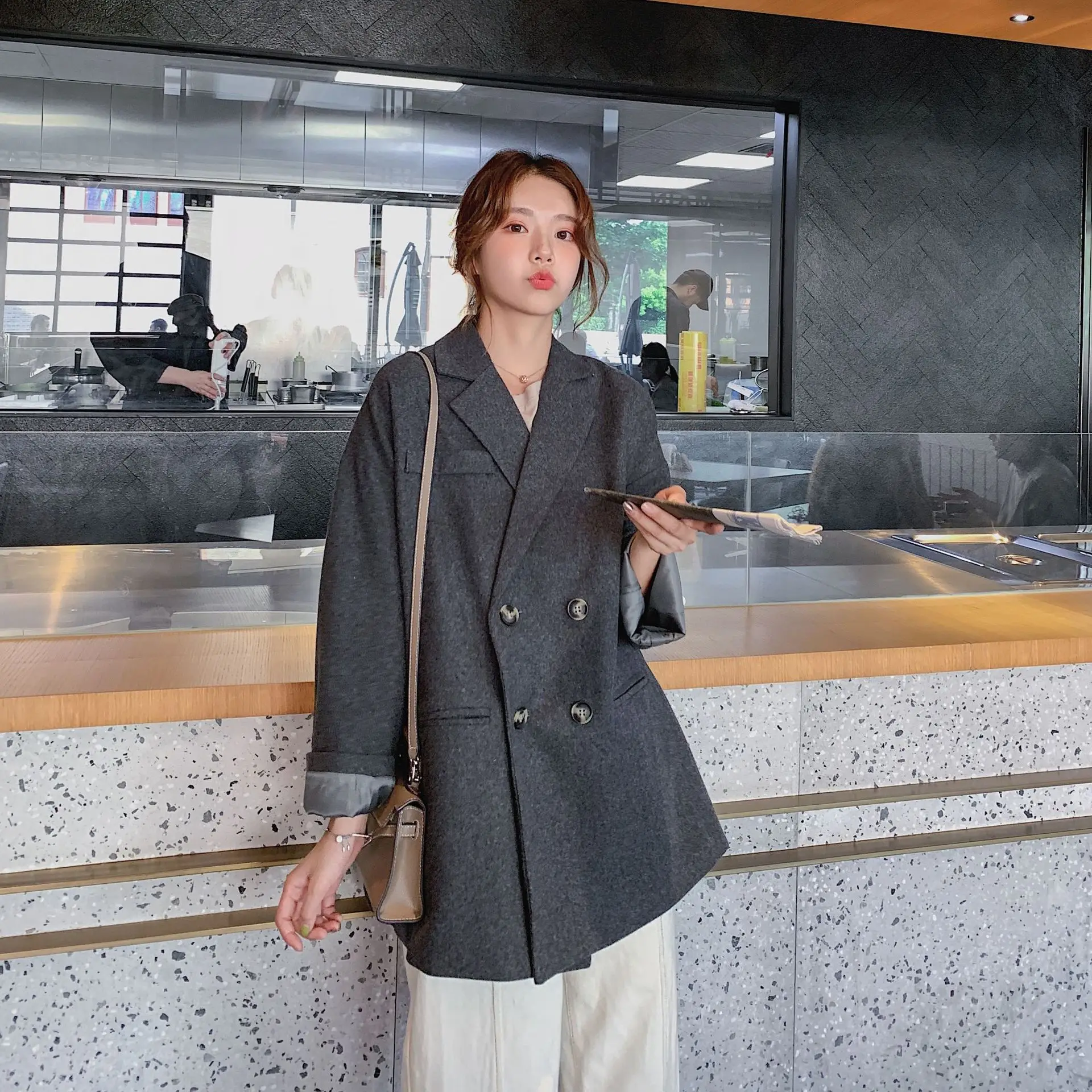 

Casual Small Suit Coat Women's Korean-style Network hong yang Gas 2019 Autumn New Style Tops Fashion Loose Long Sleeve Suit