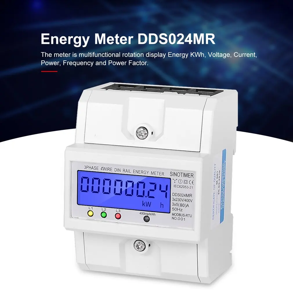 Multi-functional Single Phase or 3 Phase 4 Wire 5-100A 230V AC Energy Meter Electric Consumption Meter Monitor DIN Rail