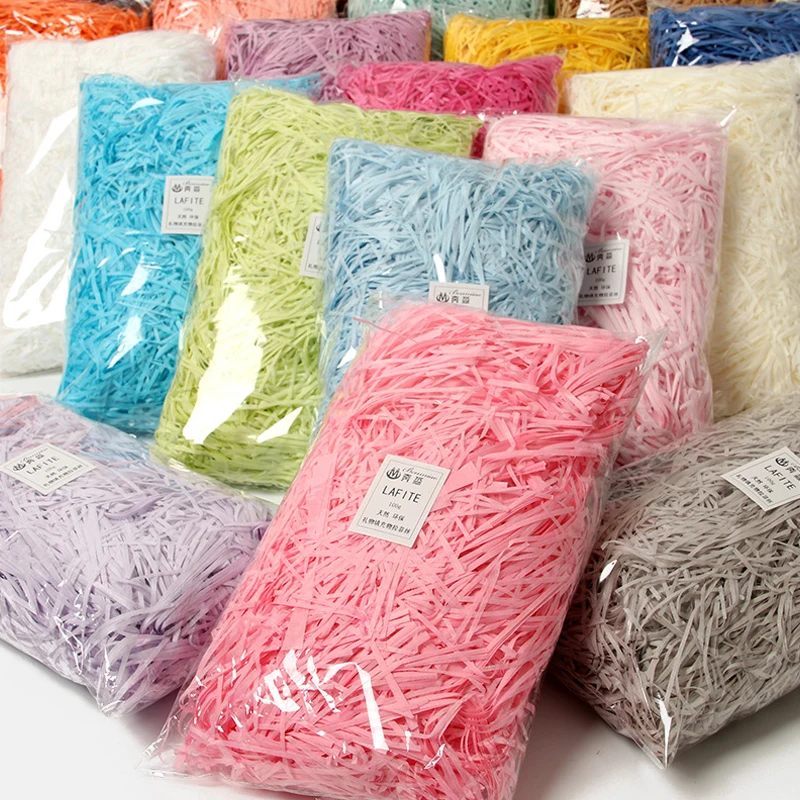 Papel arrugado y triturado colorido de 100g, relleno de caja de regalo, decoración artesanal, cajas de dulces prácticas, regalo de embalaje