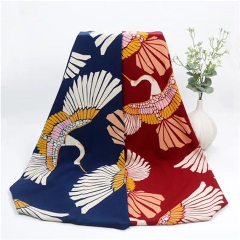 

150*100cm new crane printing 100D four-sided elastic printing fabric high-end women's fabric curtain tablecloth accessories