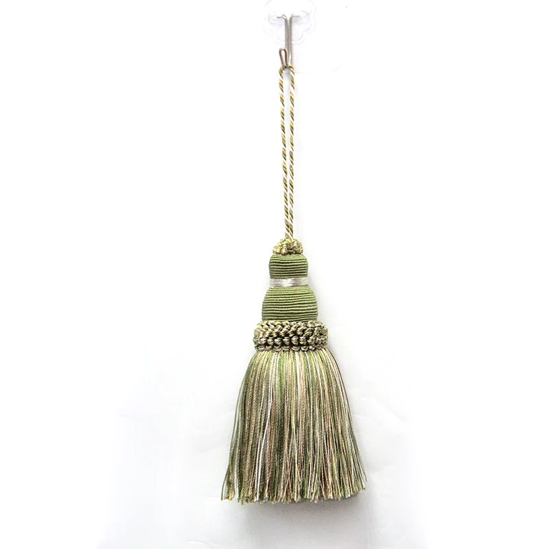 2 Embrasses De Rideaux à Pompons En Bois Tissé Main - Avec Pinces Et Corde - Bleu Roi - Déco élégante