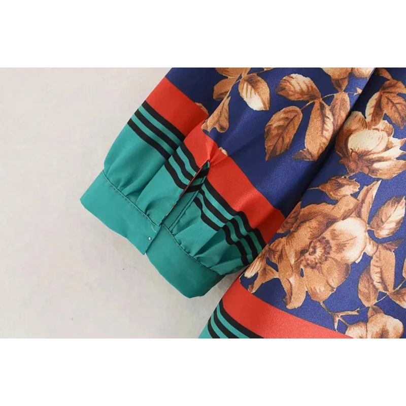 Fashion Za Women Shirt Vintage Floral Printed Casual V-Neck Shirts Blouses Loose Ladies Long Sleeve Blusas Tops