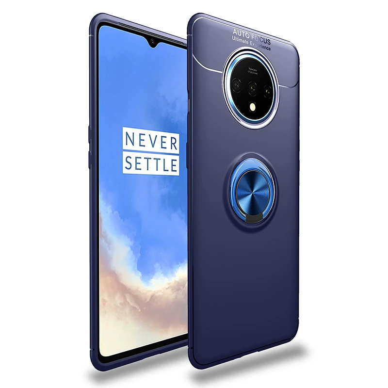 Синий MAKAVO для Oneplus 7T чехол с кольцом-держателем Мягкий матовый Силиконовый чехол-накладка для Oneplus One Plus 7T Pro чехол для телефона s 1+ 7T - Цвет: Синий