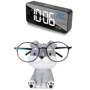 

1Pcs Puppy Dog Glasses Holder Stand Glasses Holder & 1Pcs Digital Alarm Clock for Bedrooms with Usb Port Charger