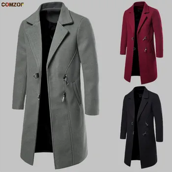 

2019 Autumn winter men long trench coat korean casual wool coats mens long sleeve jacket windbreaker clothing casaco masculino