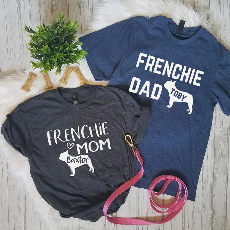 Customize Women Clothes 2019 Casual tee shirt femme Cotton T Shirt French Bulldog Dog Dad Print Couple tShirts chemise Femme