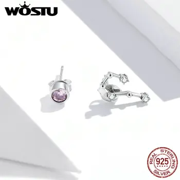 

WOSTU Simple Star Chart Design Stud Earrings 100% 925 Sterling Silver Aries Zircon Fashion Earrings For Women FIE912-3