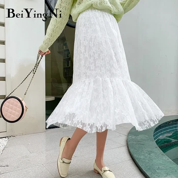

Beiyingni Black Skirt Womens Spring Summer Simple Vintage High Waist Skirts Ladies Fashion 2020 Lace A-line Midi Skirt Clothes