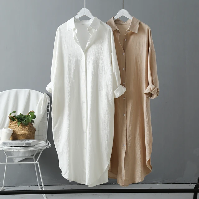 Long Sleeve Women Long Shirt Dress Spring Autumn Casual  Buttons Loose Clothes Robe Femme Vestido 3