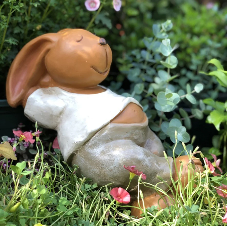 Наружное украшение из смолы спящий кролик Декоративная скульптура для сада животные цветочный горшок цветок цилиндр вилла терраса орнамент