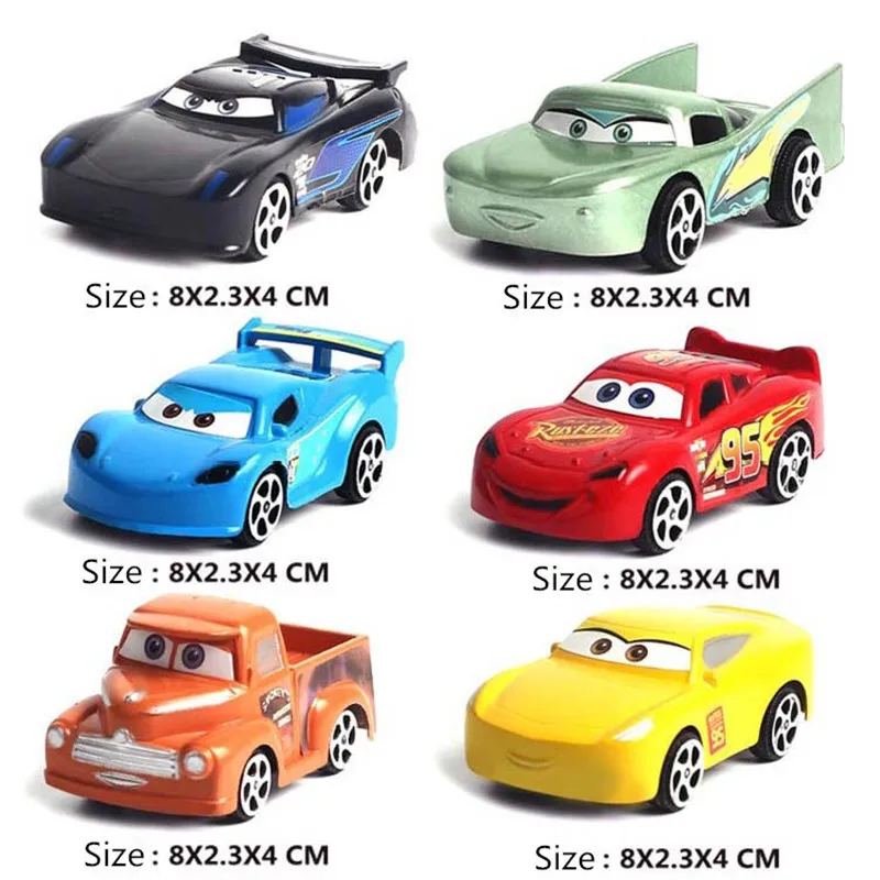 Original box 6Pcs/set Cars Disney Pixar Cars 3 Lightning McQueen Mater Somkey 1:55 Diecast Car Model for Kids Christmas Gift