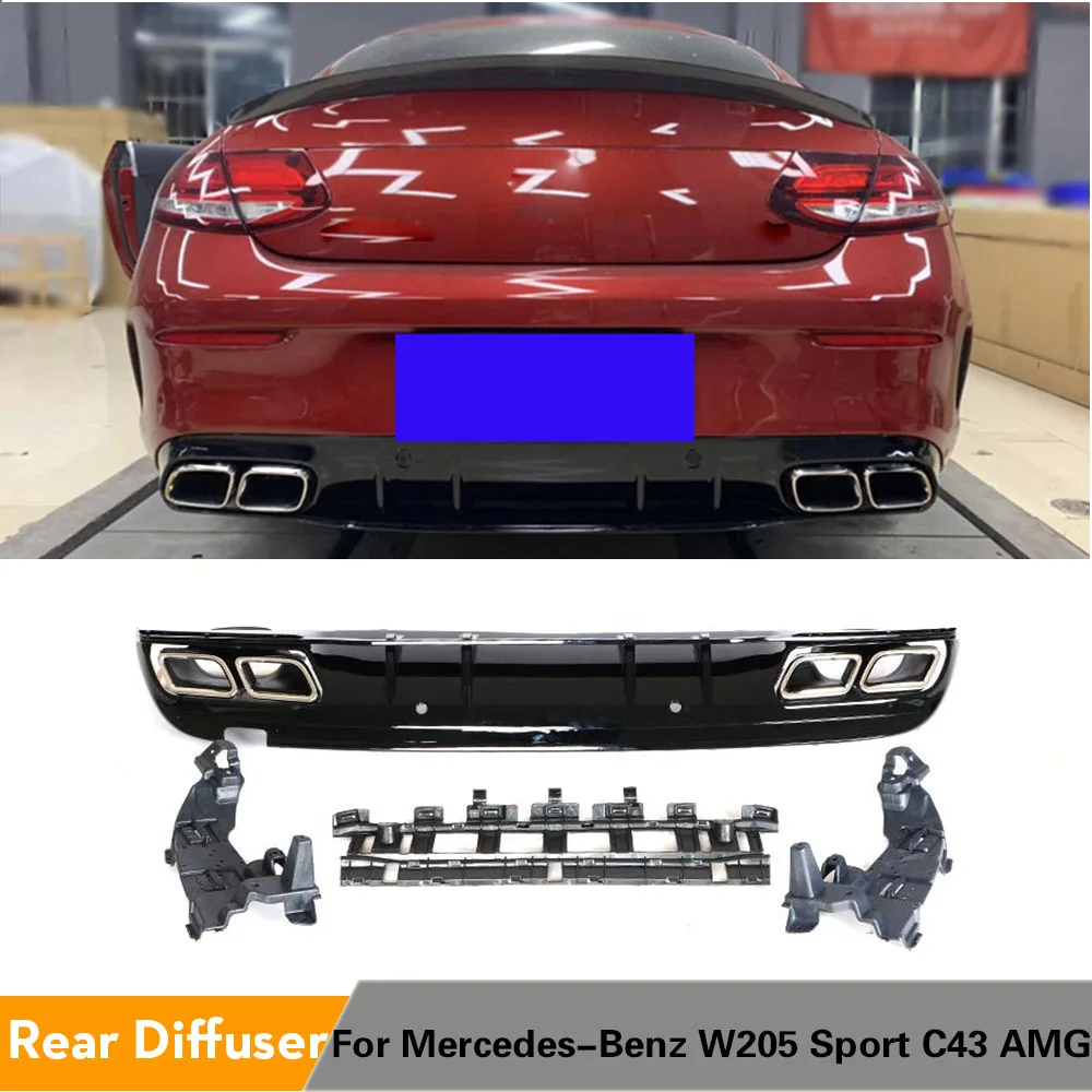 Задний бампер Diffuer спойлер выхлопные трубы для Mercedes-Benz C-Class W205 спортивные C200 C250 C300