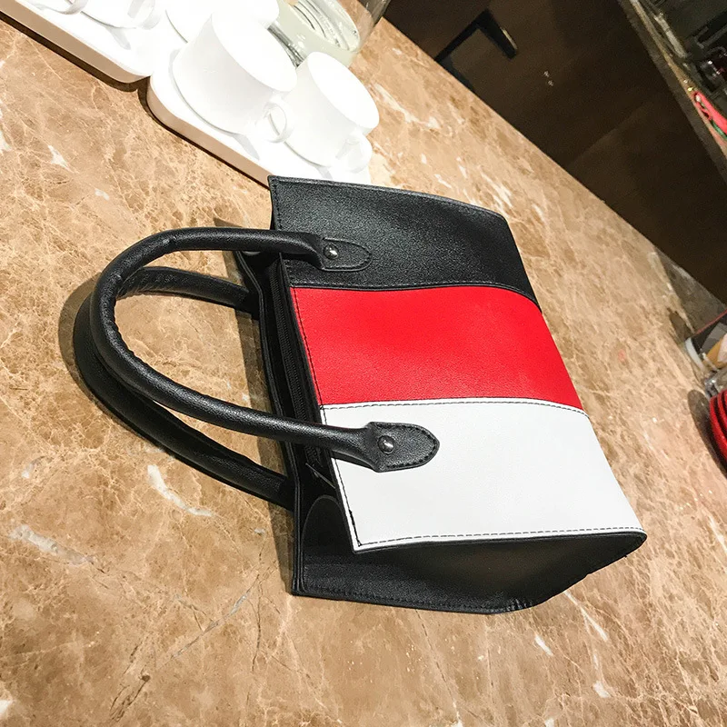 

Bag 2018 New Style WOMEN'S Bag Japanese And Korean Style Contrast Color Simple Tote Bag Versatile Portable Shoulder Bag